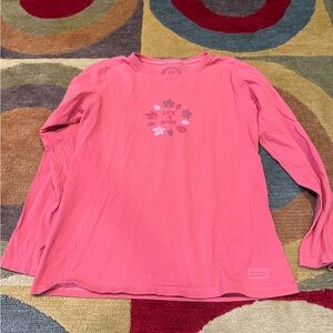 Life Is Good Long Sleeve Graphic Tee Shirt Top Pink 100% Cotton Women’s Medium